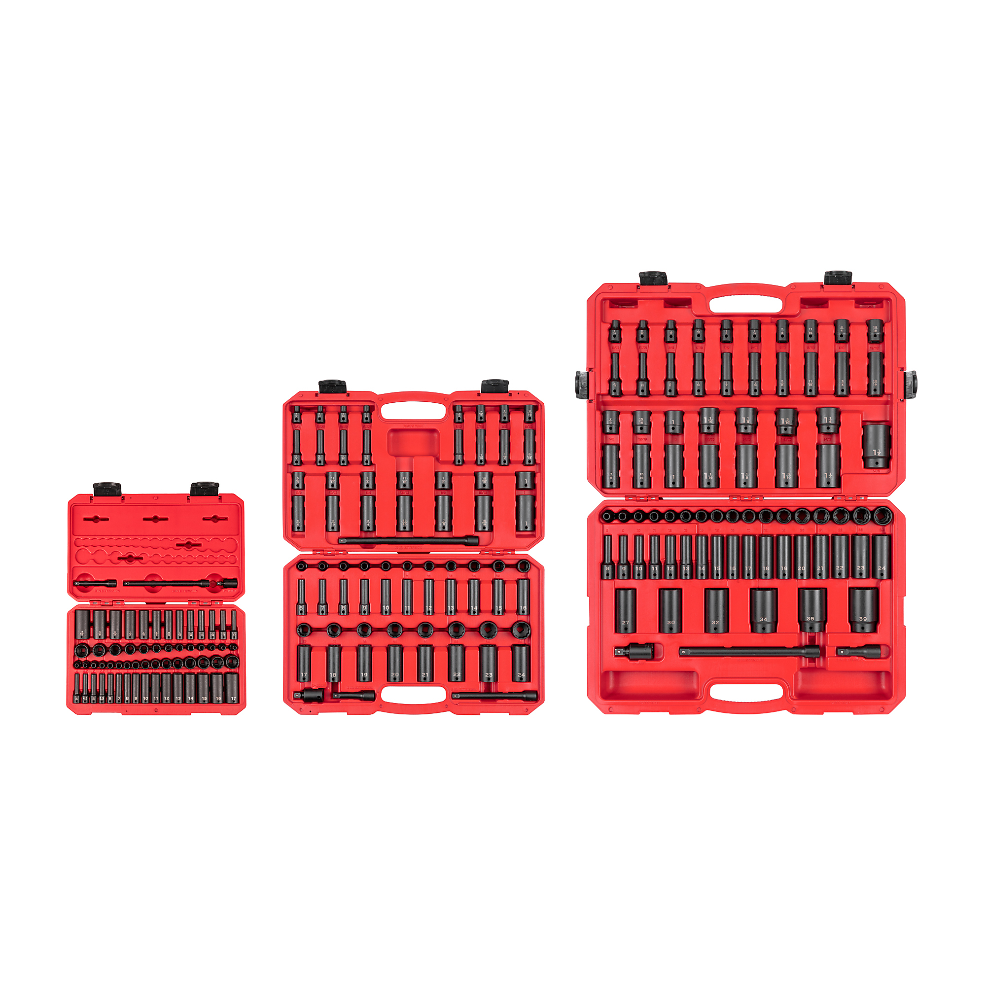 TEKTON 1/4, 3/8, 1/2 Inch Drive Shallow and Deep 12-Point Impact Socket Set with Cases, 211-Piece (5/32 - 1-1/2 in., 4 - 39 mm) | SID99404
